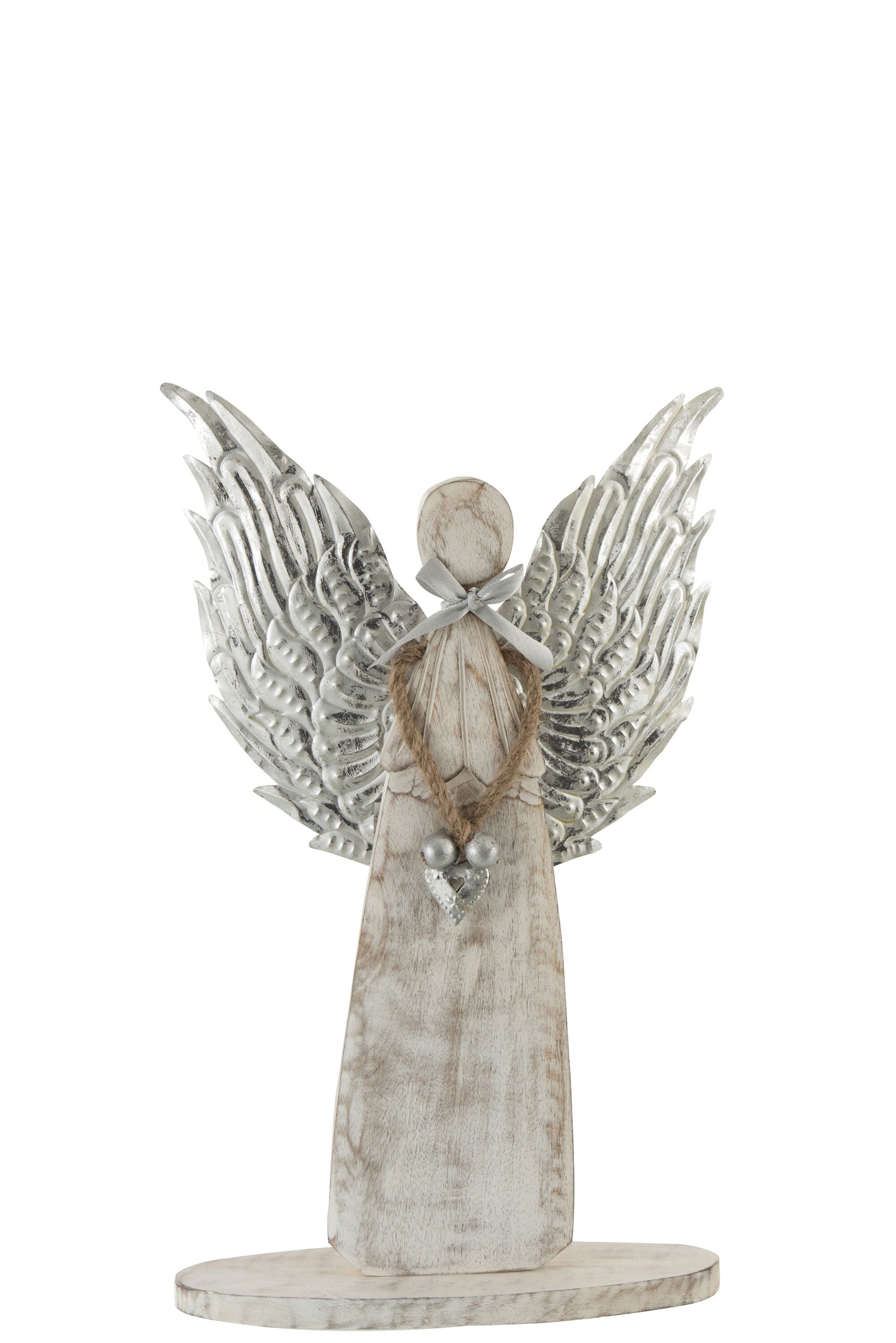 FIGURE ANGEL/WINGS WOOD/METAL WHITE WASH SILVER M