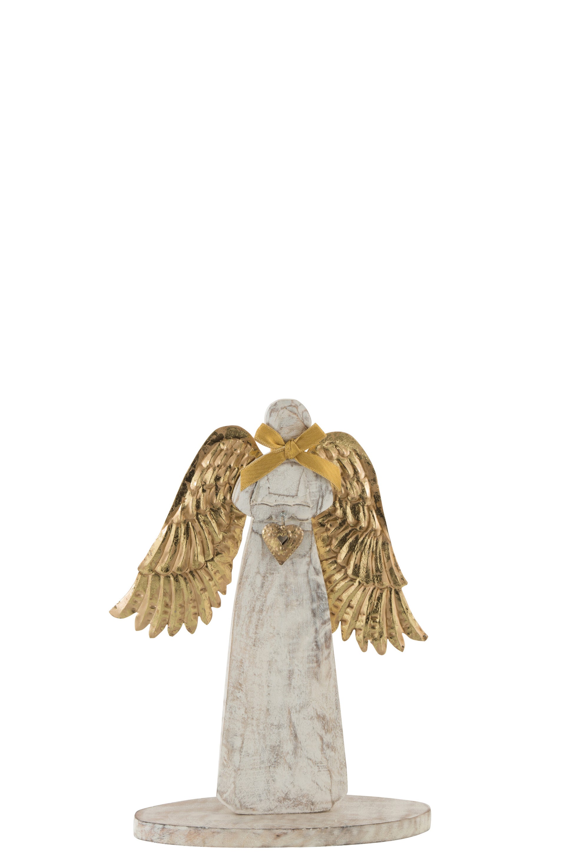 FIGURE ANGEL/WINGS WOOD/METAL WHITE WASH GOLD S