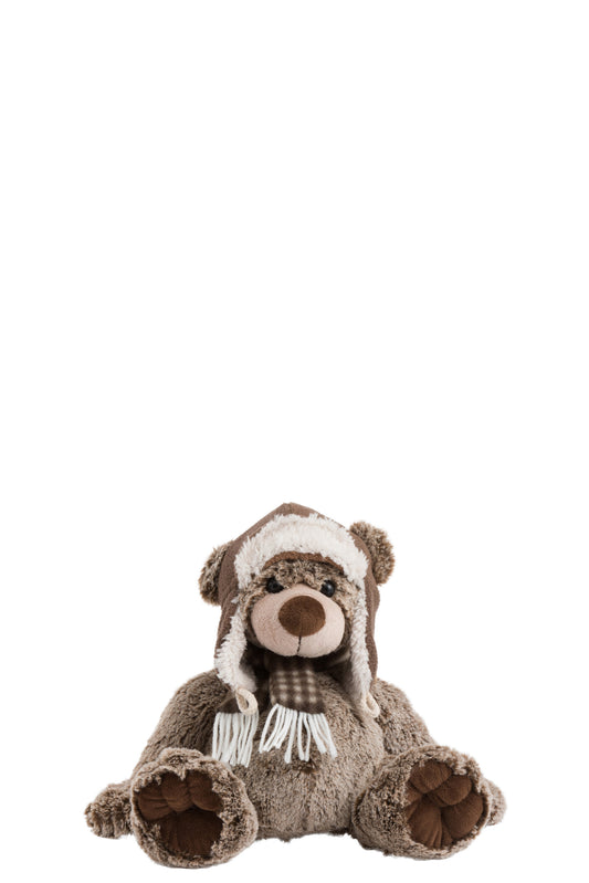 BEAR SCARF+HAT PLUCHE BROWN SMALL