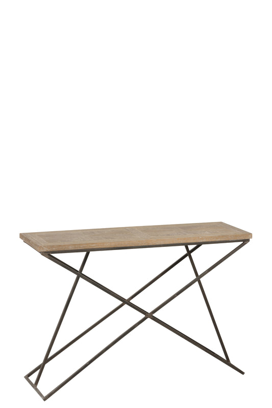 CONSOLE CROSS LEGS TEAK/METAL BROWN