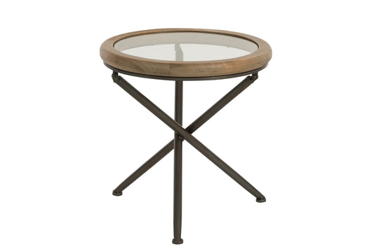 TABLE ROUND WOOD/GLASS BROWN S