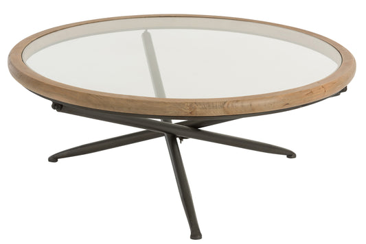 TABLE ROUND WOOD/GLASS BROWN L