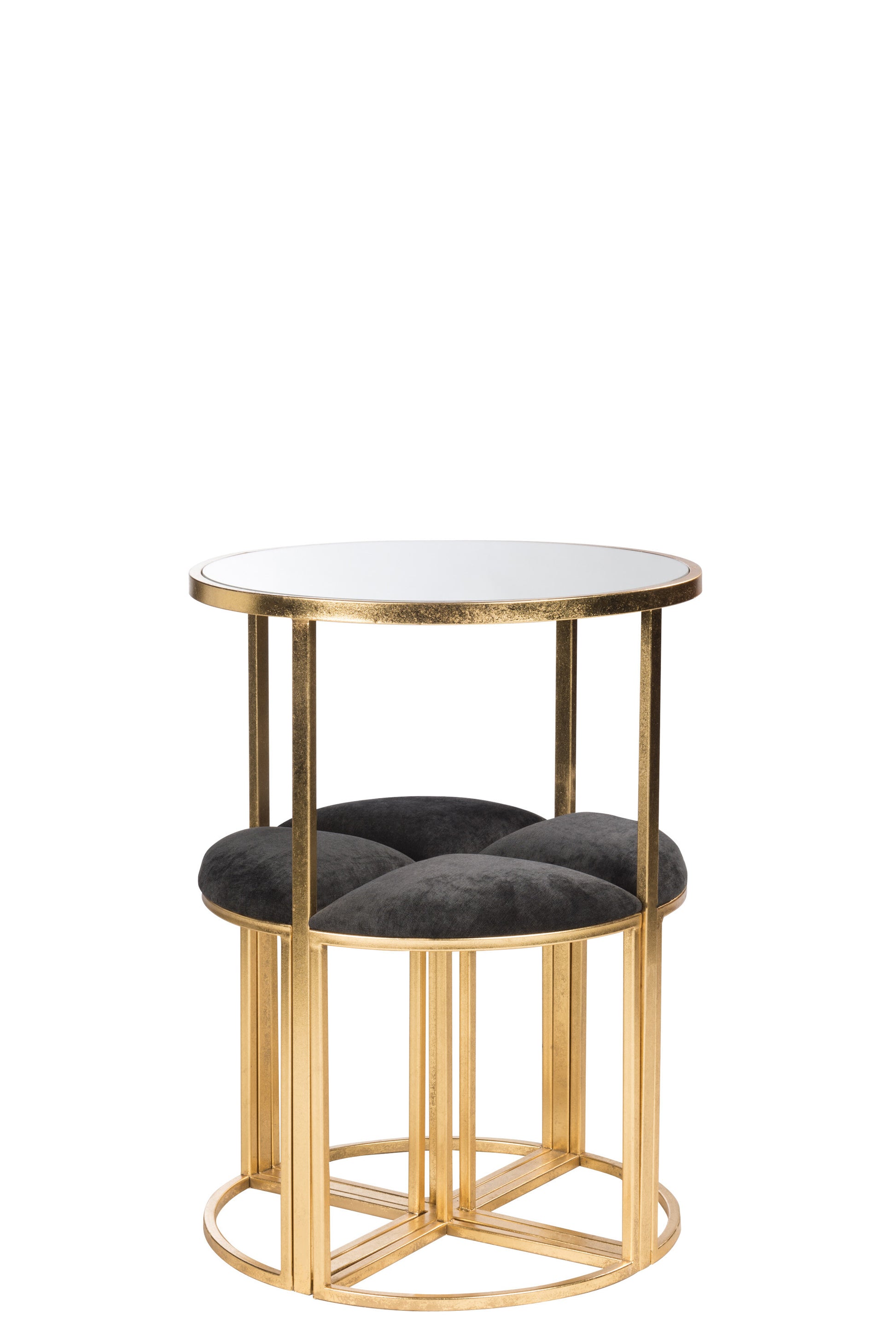 TABLE+4 CHAIRS METAL/TEXTILE GOLD/BLACK