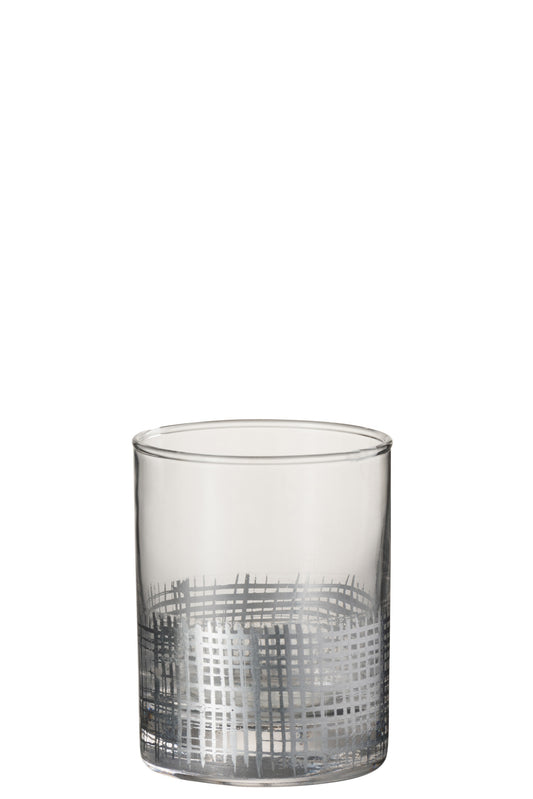 DRINKING GLASS GRID CYLINDER GLASS SILVER/TRANSPARENT