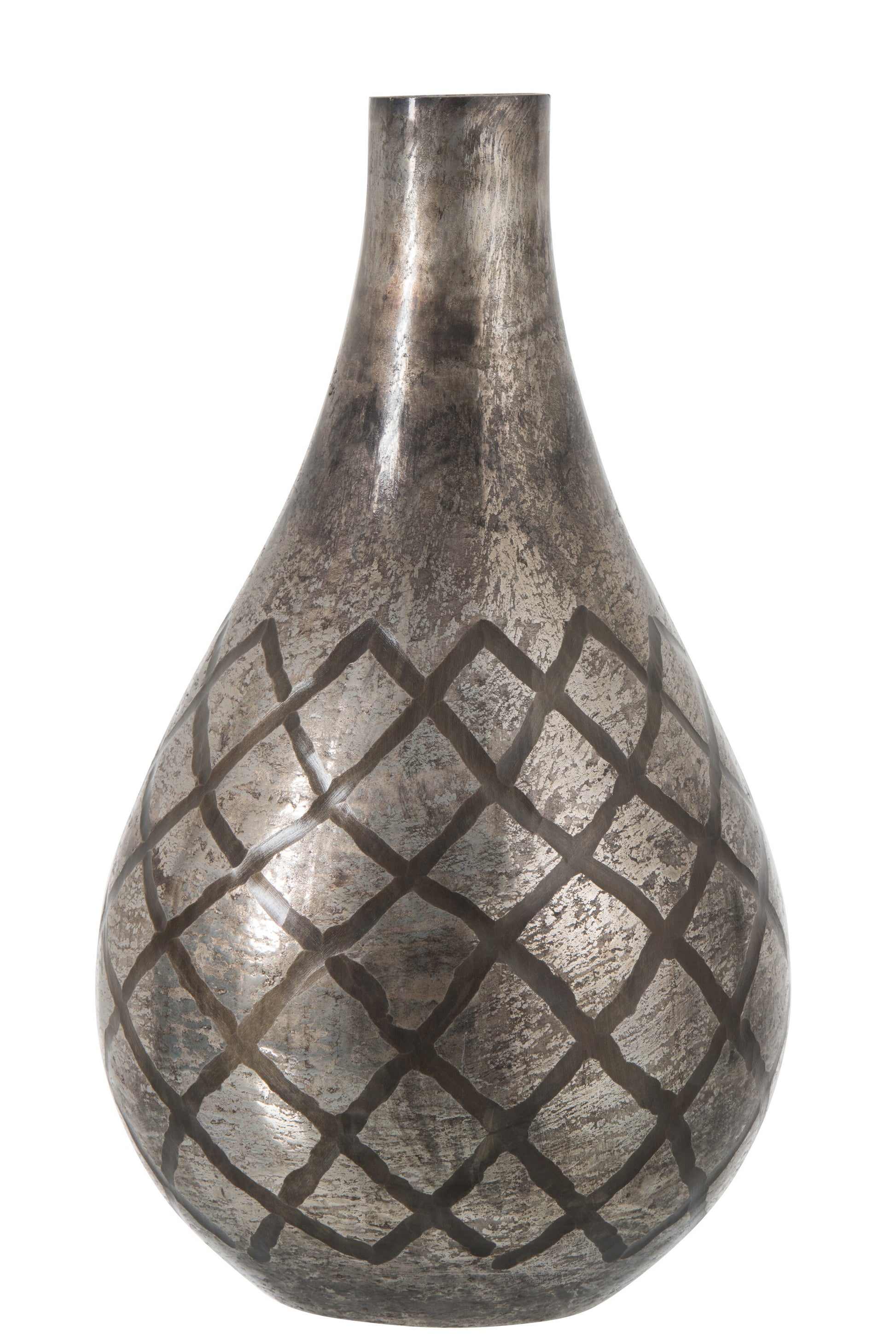 VASE PEAR CHECK PATTERN GLASS LIGHT GREY