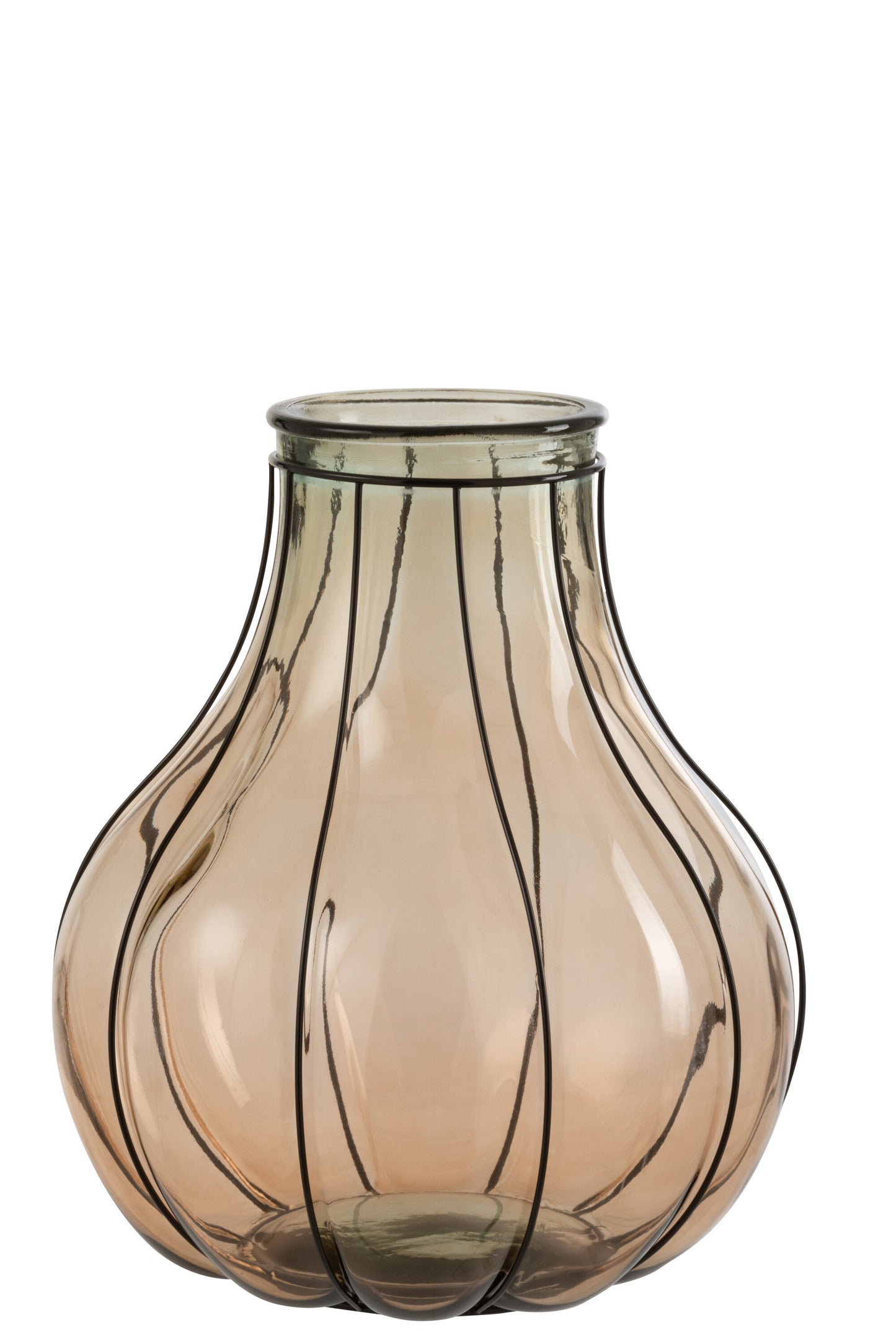 VASE FUSION GLASS/METAL TAUPE MEDIUM