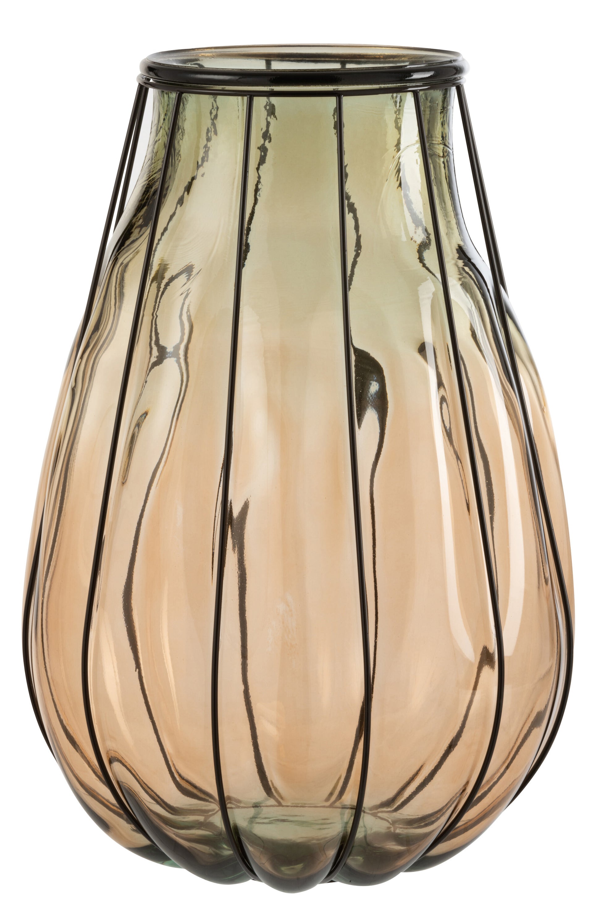 VASE FUSION GLASS/METAL TAUPE LARGE