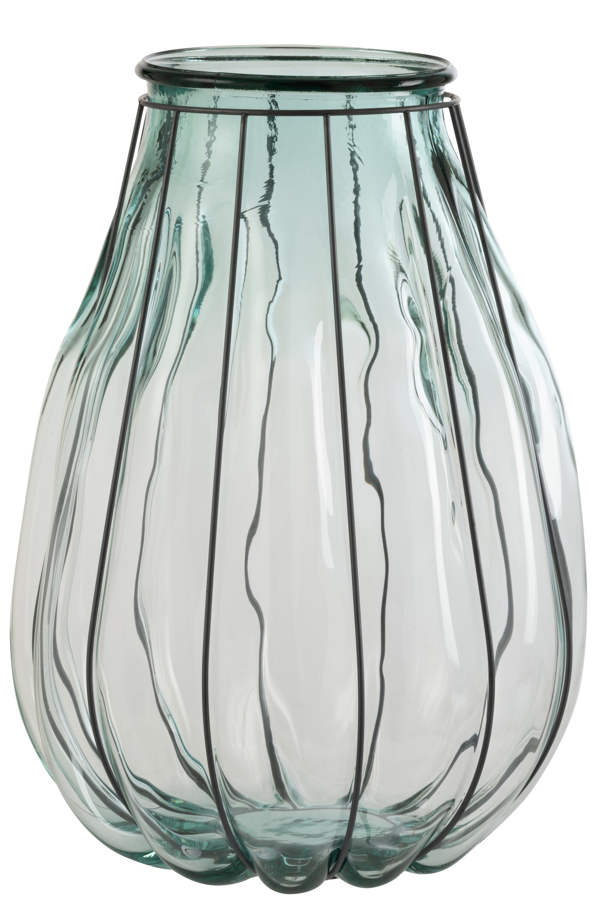 VASE FUSION GLASS/METAL BLUE LARGE