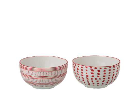 BOWL PATTERN PORCELAIN RED/WHITE MEDIUM ASSORTMENT OF 2