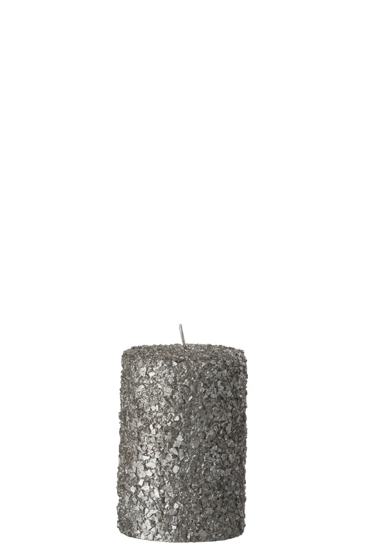 CYLINDER CANDLE GLITTER WAX CHAMPAGNE SMALL-28H