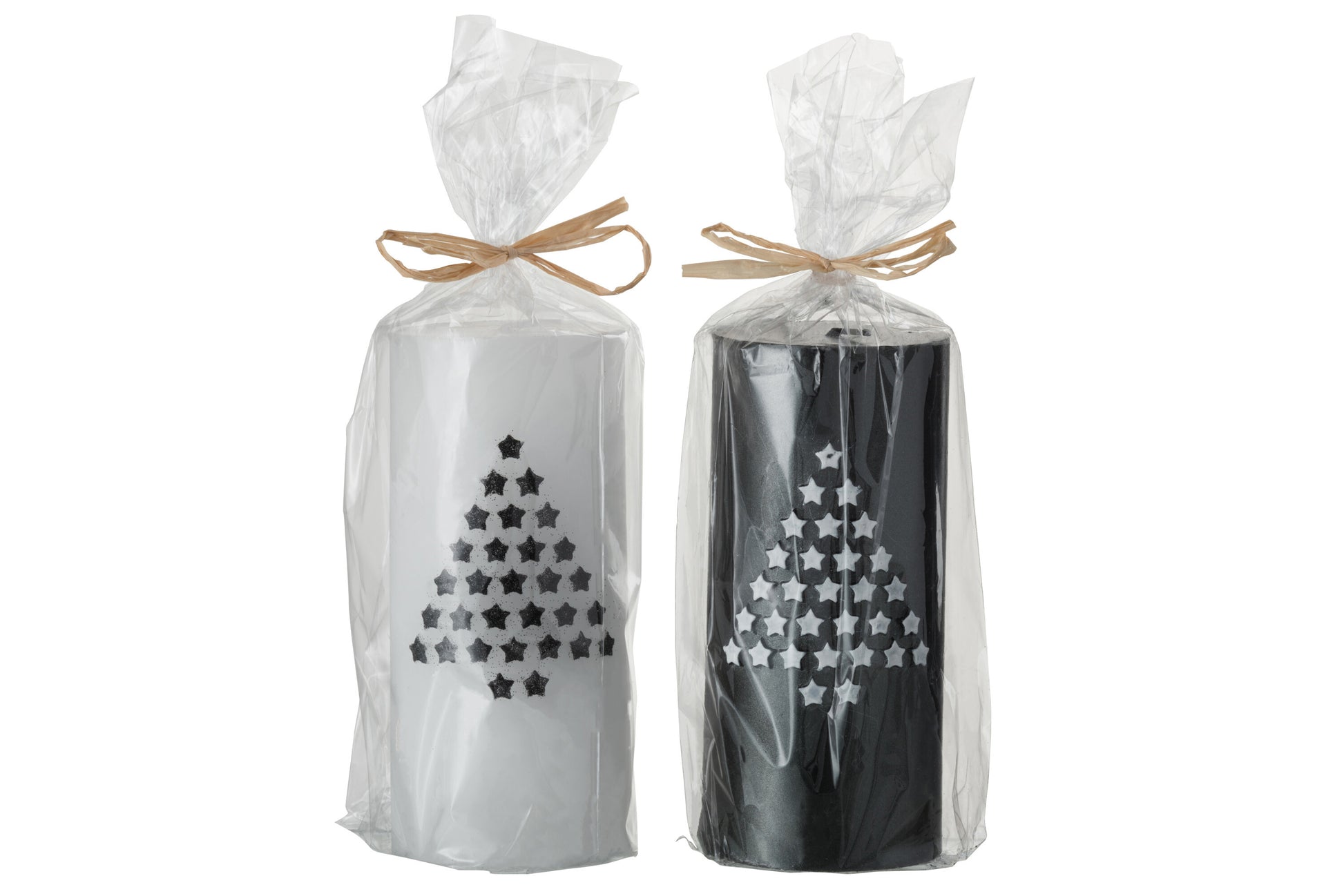 CYLINDER CANDLE TREE WAX WHITE/BLACK LARGE-38H ASSORTMENT OF 2