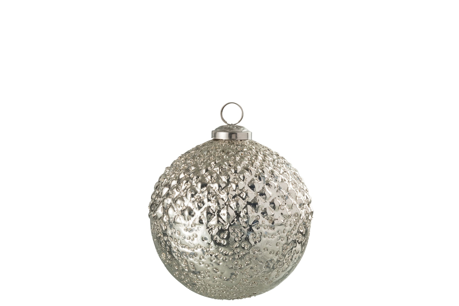 CHRISTMAS BAUBLE RELIEF GLASS SILVER SMALL