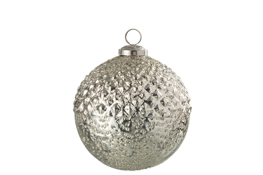 CHRISTMAS BAUBLE RELIEF GLASS SILVER LARGE