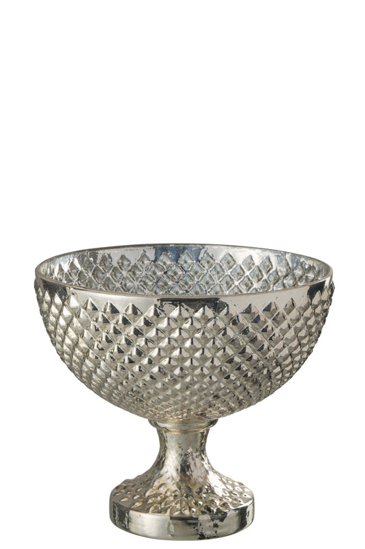 BOWL ON FOOT RELIEF GLASS SILVER