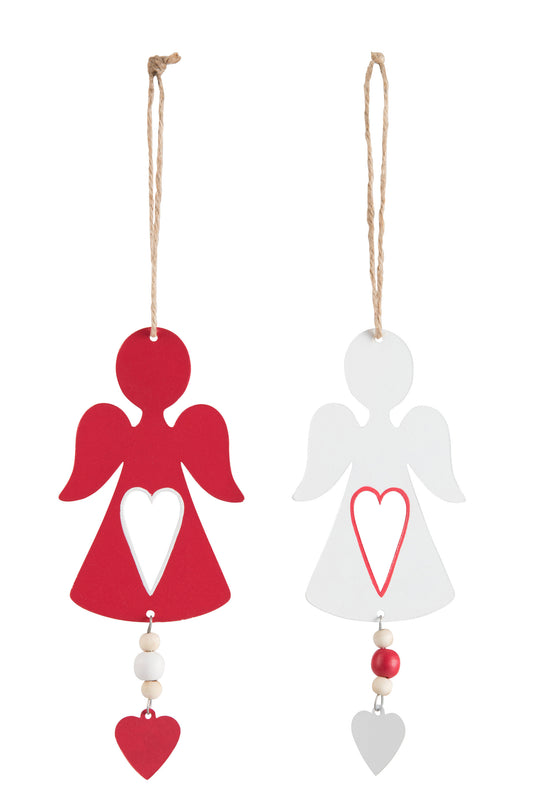 ANGEL HANGING METAL WHITE/RED ASSORTMENT OF 2