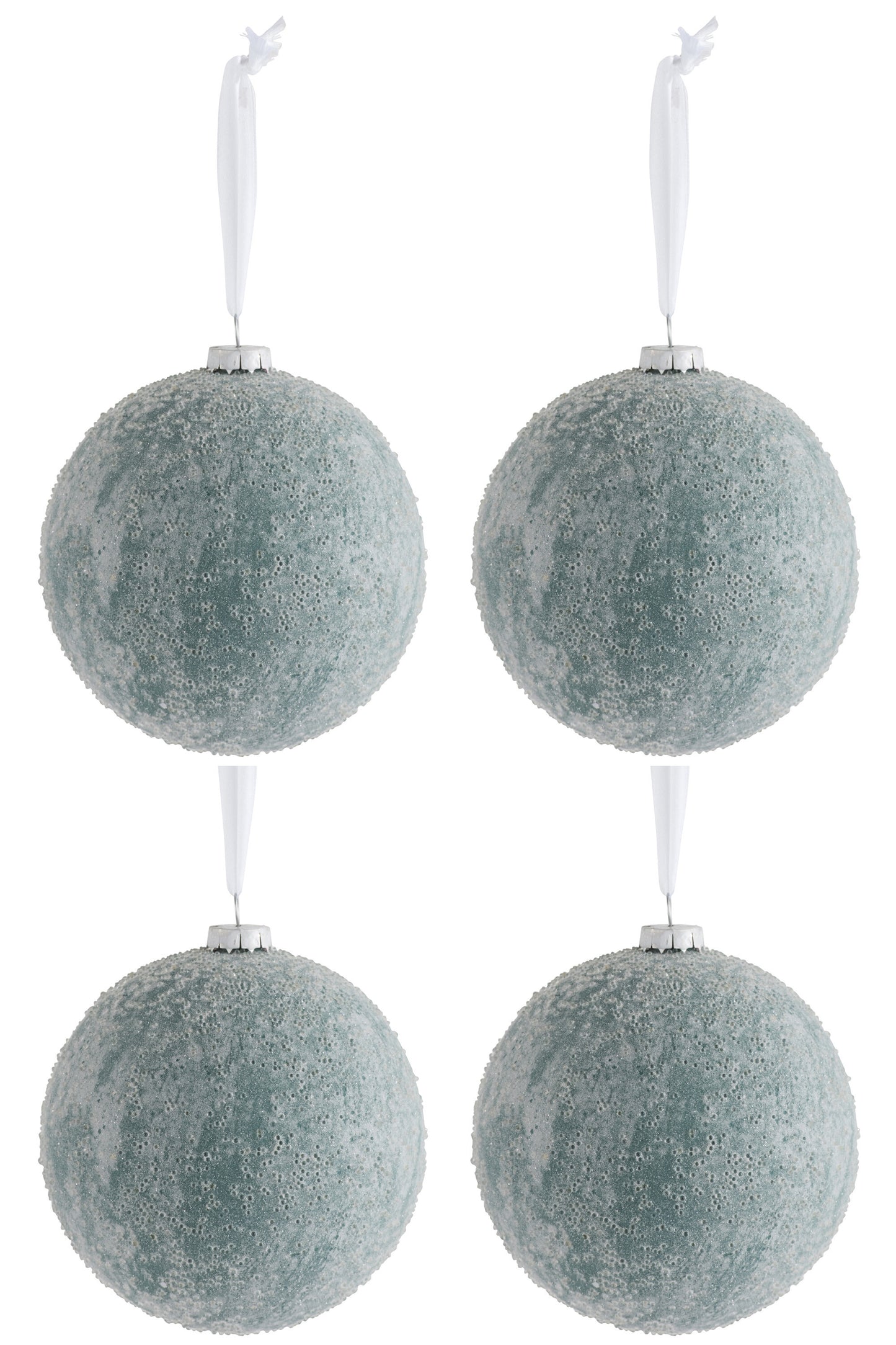 BOX OF 4 CHRISTMAS BALL GLASS ICE GREEN/WHITE LARGE