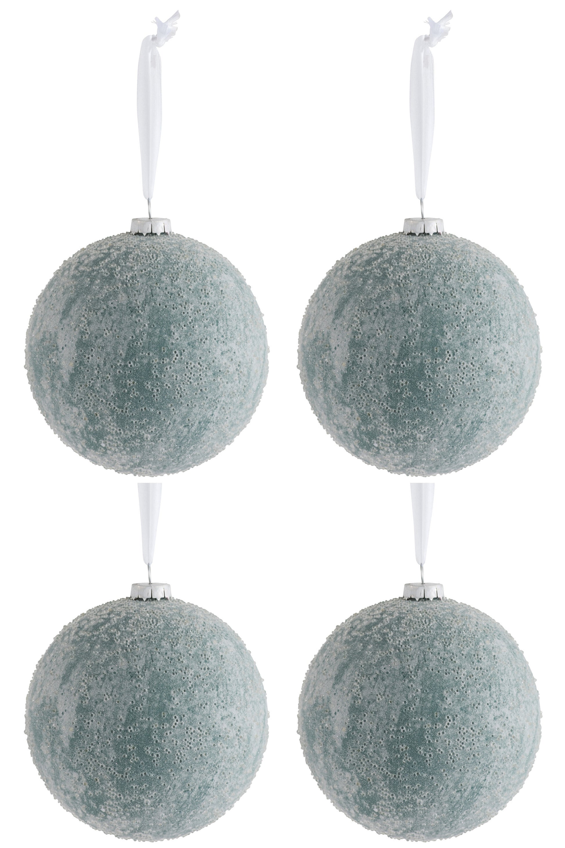 BOX OF 4 CHRISTMAS BALL GLASS ICE GREEN/WHITE LARGE