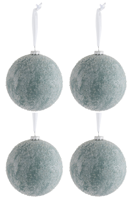 BOX OF 4 CHRISTMAS BALL GLASS ICE GREEN/WHITE LARGE