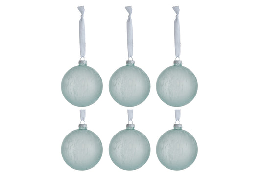 BOX OF 6 CHRISTMAS BALL GLASS LIGHT GREEN SMALL