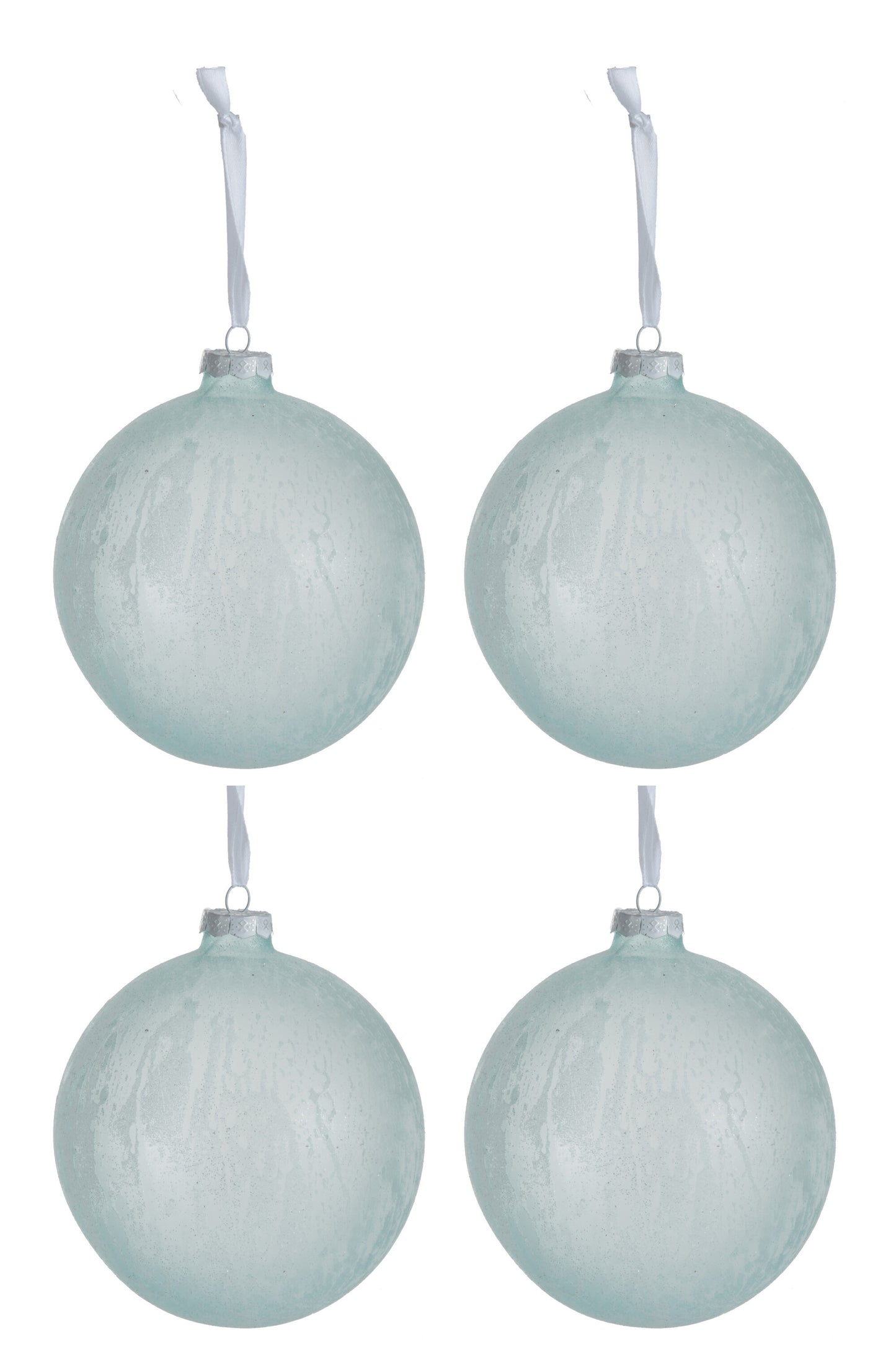 BOX OF 4 CHRISTMAS BALL GLASS LIGHT GREEN LARGE