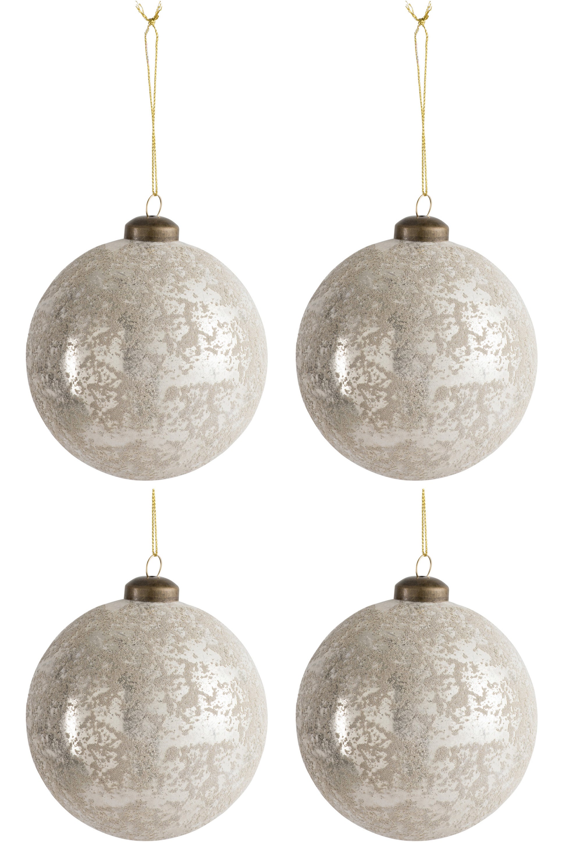 BOX OF 4 CHRISTMAS BALL GLASS HAZELNUT/SILVER MEDIUM