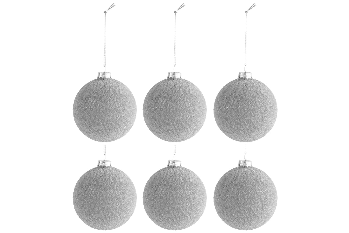 BOX OF 6 CHRISTMAS BALL PEARLS GLASS MATTE GREY SMALL