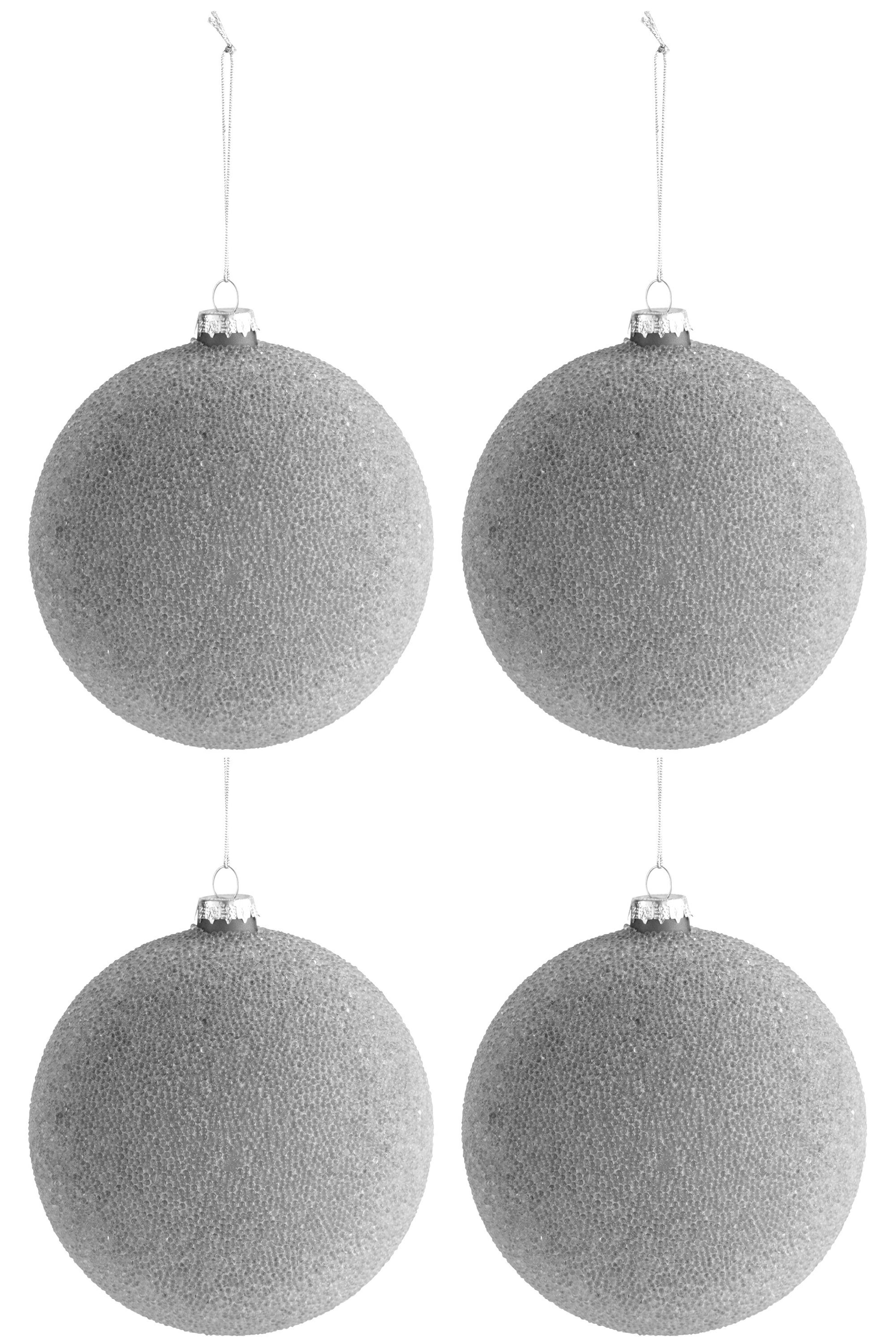 BOX OF 4 CHRISTMAS BALL PEARLS GLASS MATTE GREYLARGE