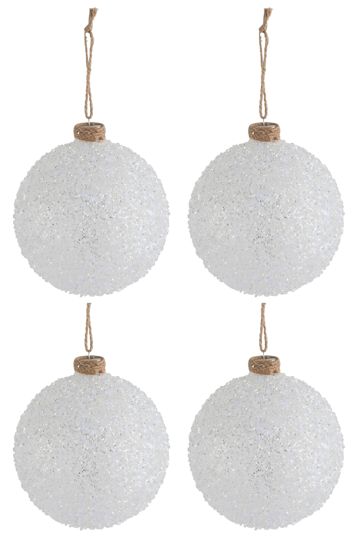 BOX OF 4 CHRISTMAS BALL STAR GLITTER WHITE/JUTE MEDIUM