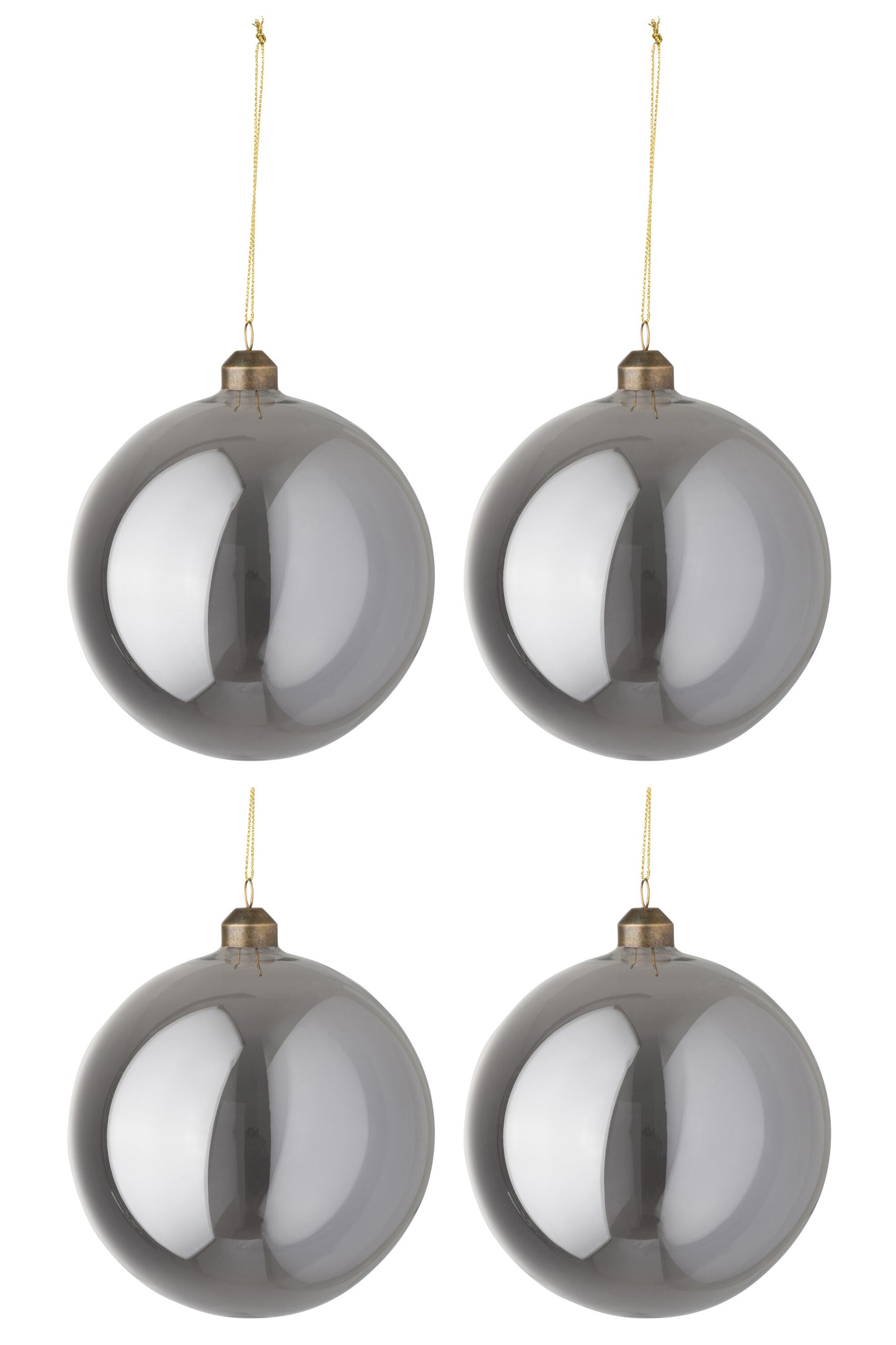 BOX OF 4 CHRISTMAS BALL SMOOTH GLASS PEARL GREY LARGE