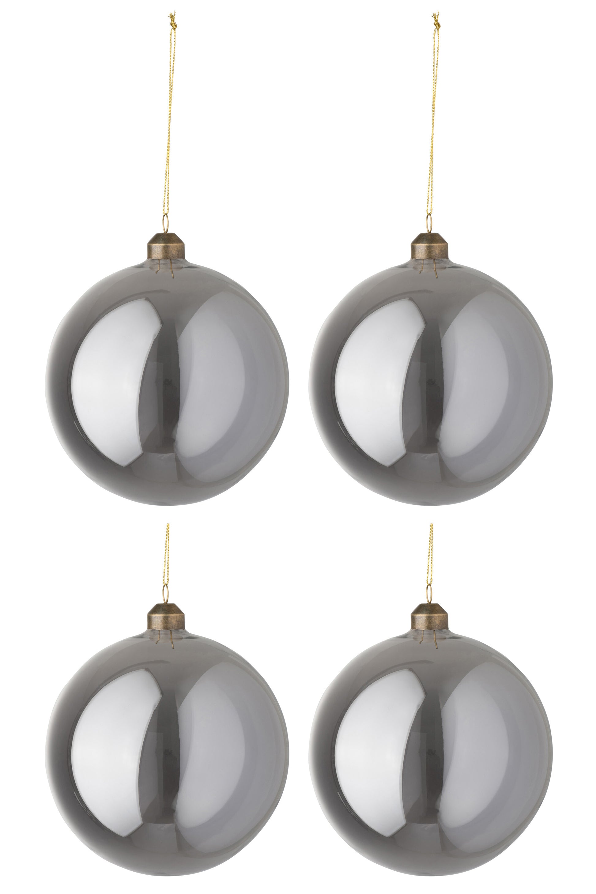 BOX OF 4 CHRISTMAS BALL SMOOTH GLASS PEARL GREY LARGE