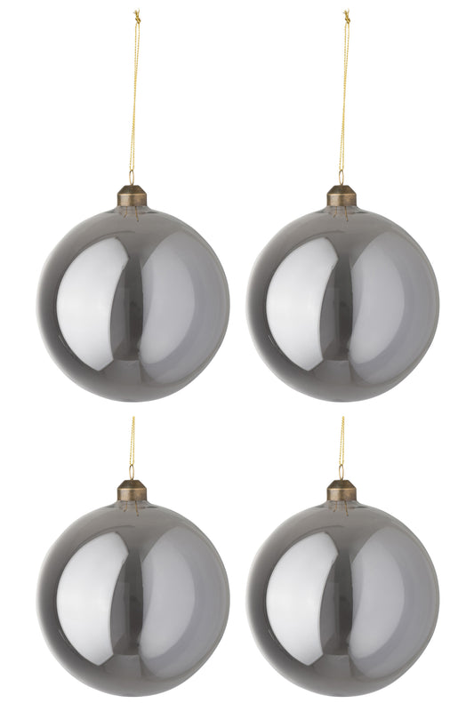 BOX OF 4 CHRISTMAS BALL SMOOTH GLASS PEARL GREY LARGE