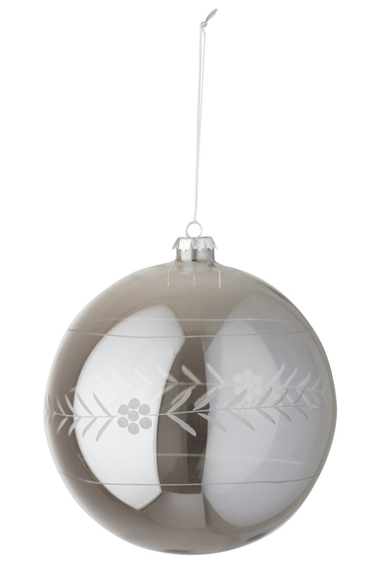 CHRISTMAS BALL CARVED GLASS PEARL GREY EXTRA LARGE