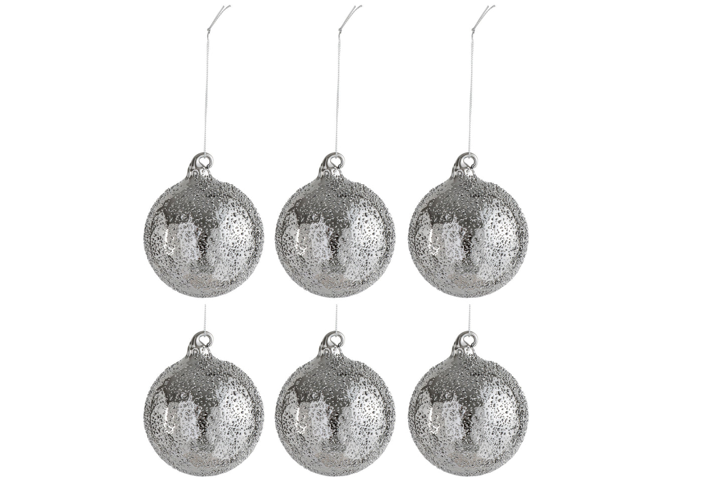 BOX OF 6 CHRISTMAS BALL DOT GLASS SILVER SMALL