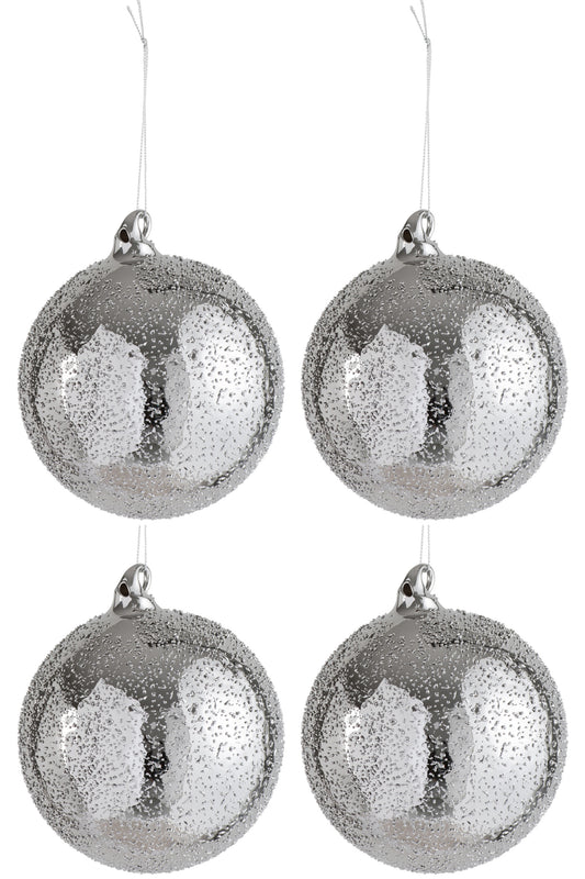 BOX OF 4 CHRISTMAS BALL DOT GLASS SILVER LARGE