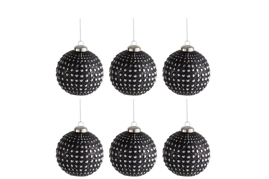 BOX OF 4 CHRISTMAS BALL BALLS GLASS BLACK/SILVER MEDIUM