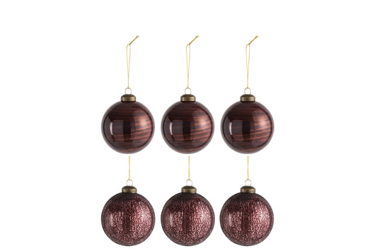 BOX OF 6 CHRISTMAS BALL 3+3 GLASS BORDEAUX SMALL