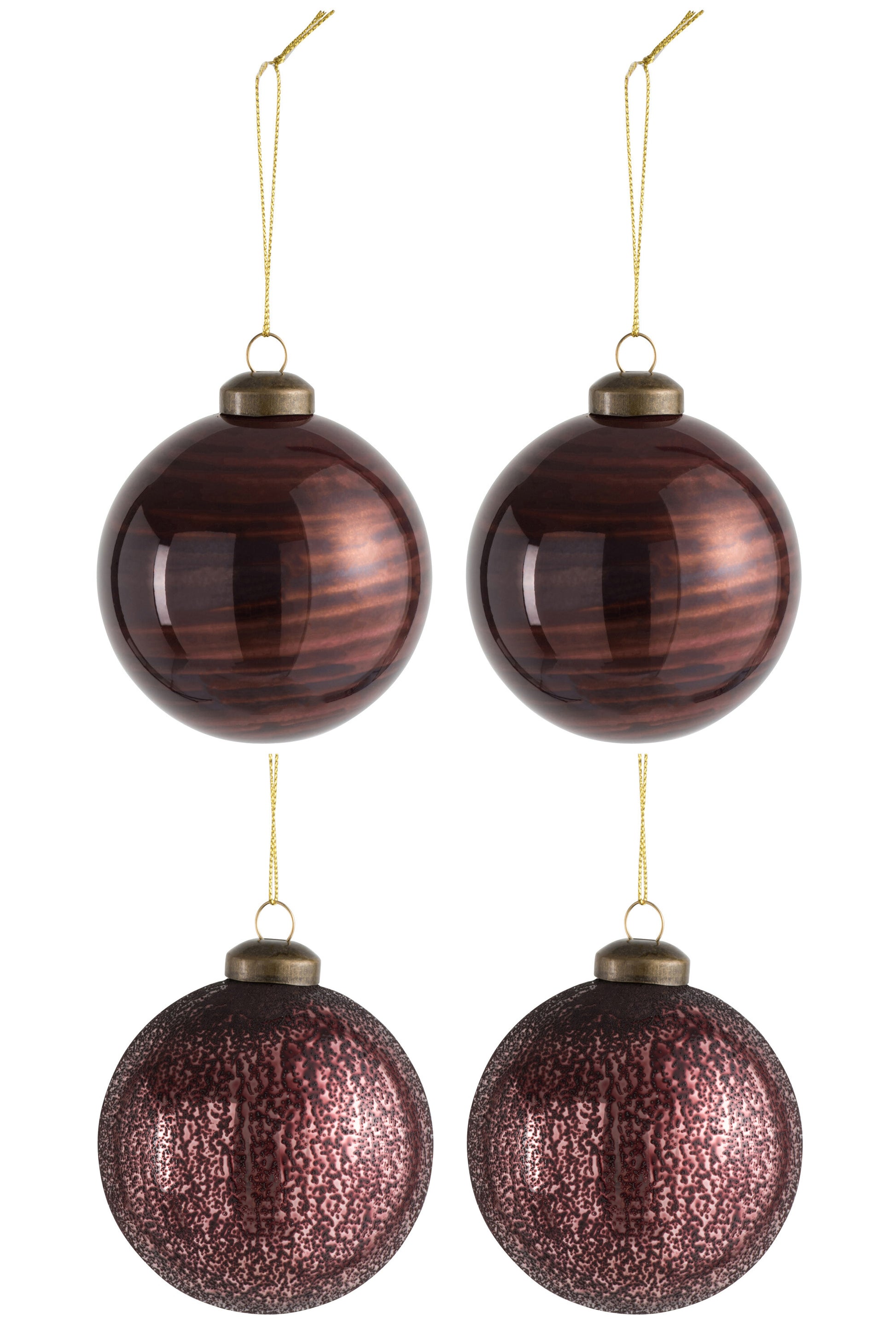 BOX OF 4 CHRISTMAS BALL 2+2 GLASS BORDEAUX MEDIUM