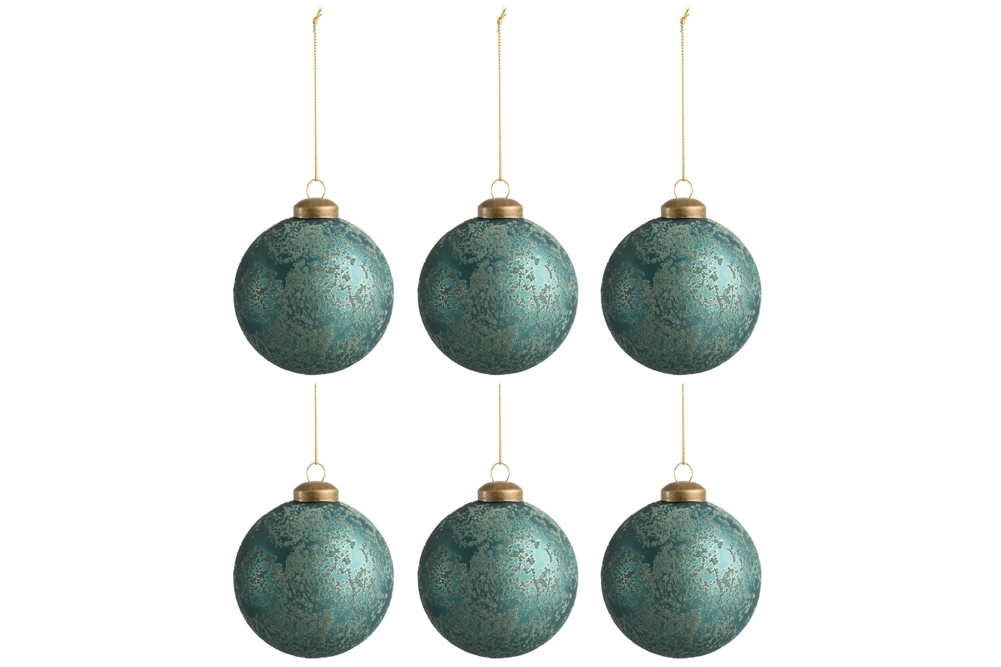 BOX OF 6 CHRISTMAS BALL GLASS MATTE ANTIQUE AZURE SMALL