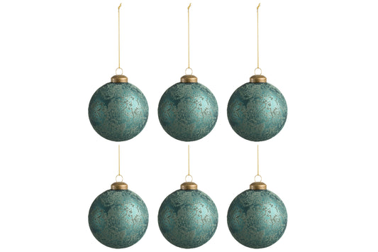 BOX OF 6 CHRISTMAS BALL GLASS MATTE ANTIQUE AZURE SMALL