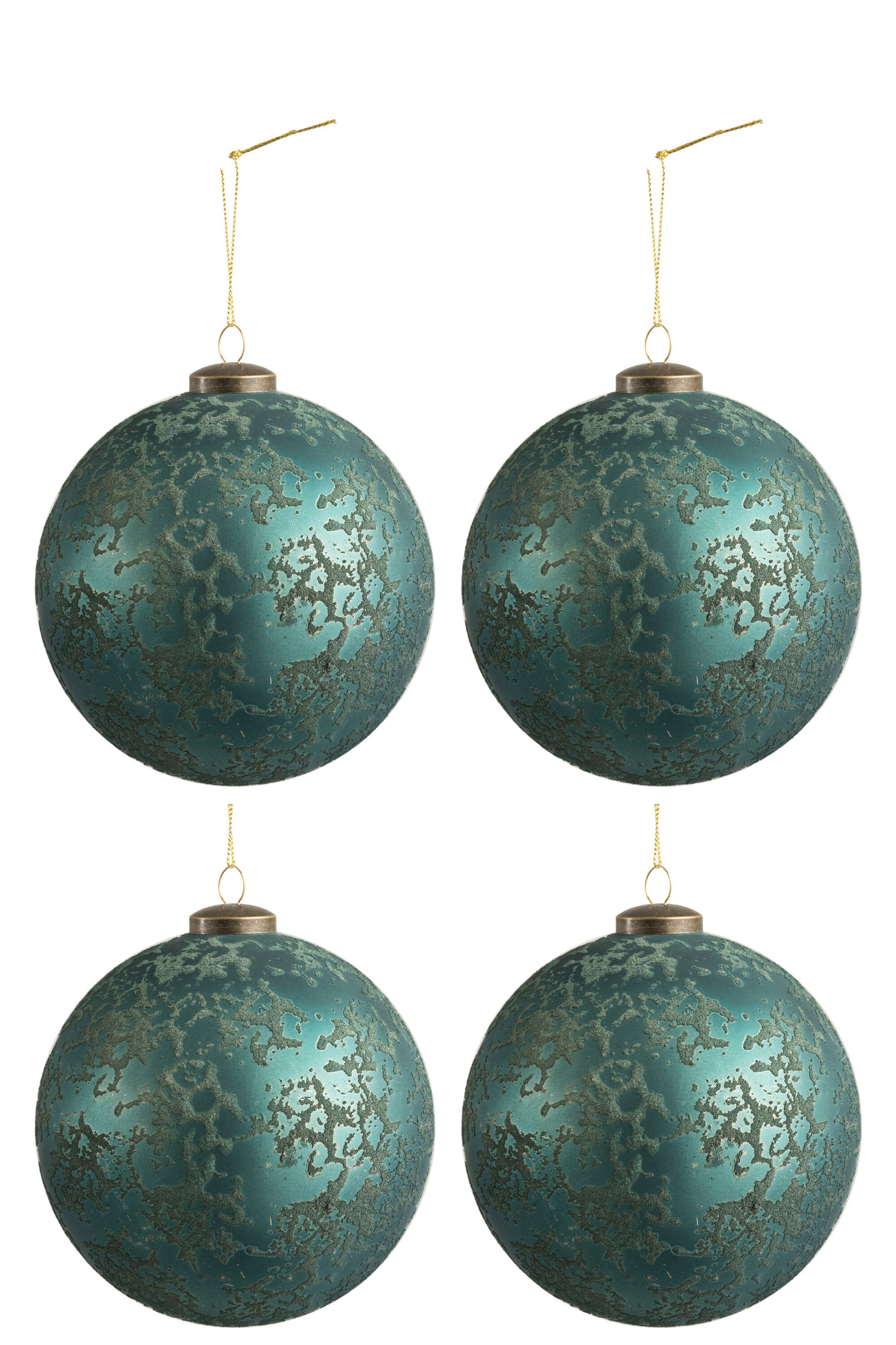 BOX OF 4 CHRISTMAS BAUBLES GLASS MATTE ANTIQUE AZURE LARGE