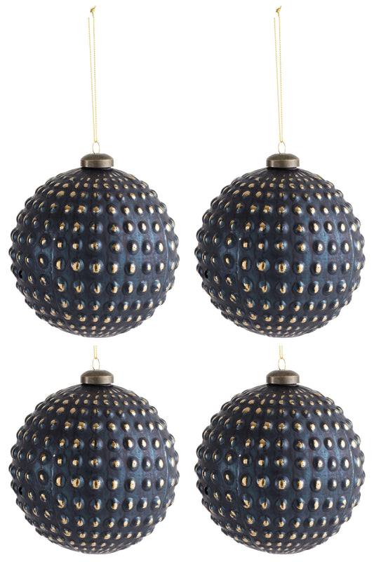 BOX OF 4 CHRISTMAS BALL BALLS GLASS BLUE/GOLD LARGE