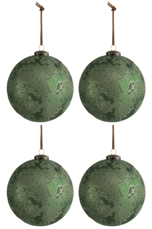 BOX OF 4 CHRISTMAS BALL GLASS ANTIQUE LIME LARGE