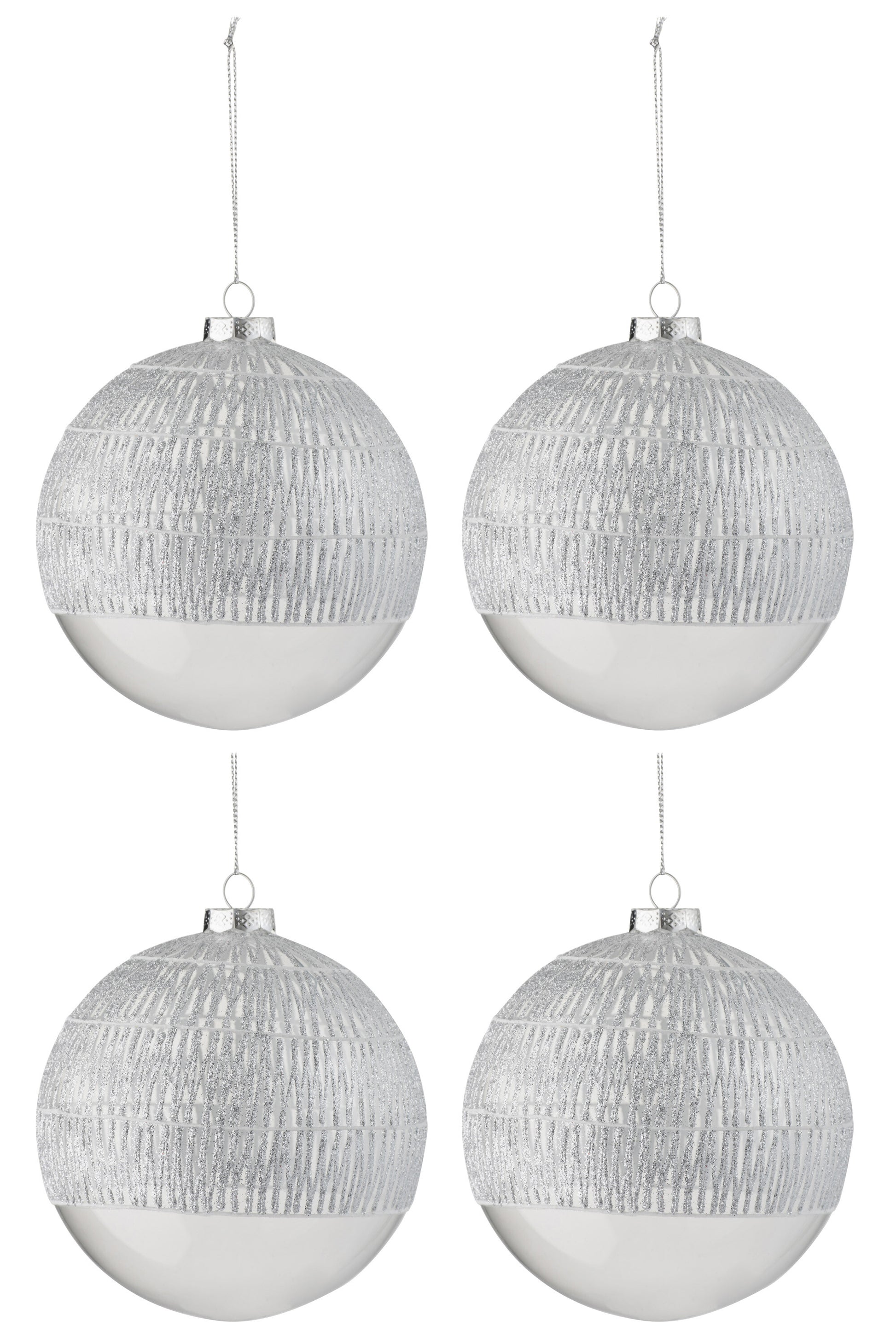 BOX OF 4 CHRISTMAS BALL LINE GLASS TRANSPARENT SILVER LARGE