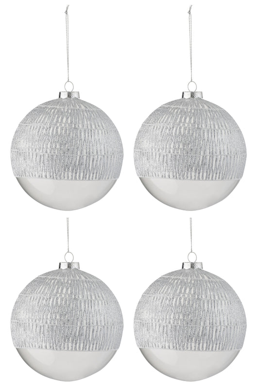 BOX OF 4 CHRISTMAS BALL LINE GLASS TRANSPARENT SILVER LARGE