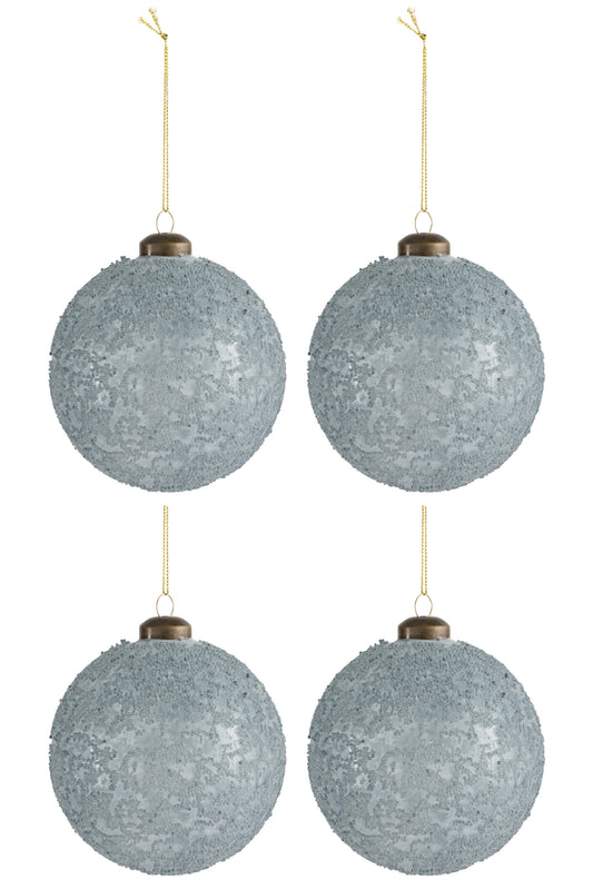 BOX OF 4 CHRISTMAS BALL SUGAR GLASS MATTE GREY MEDIUM