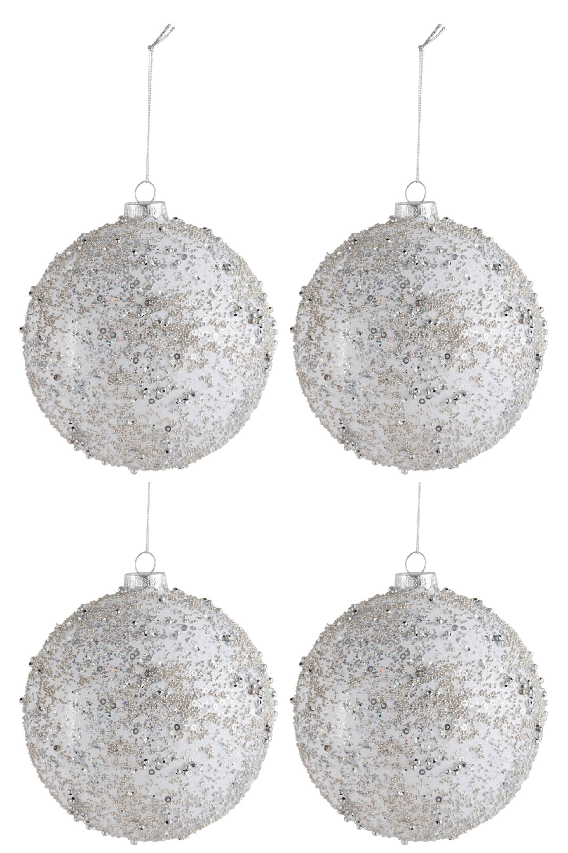 BOX OF 4 CHRISTMAS BALL PEARL GLASS SILVER LARGE