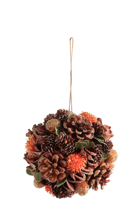 BALL HANGING PINE CONES RUST/GREEN