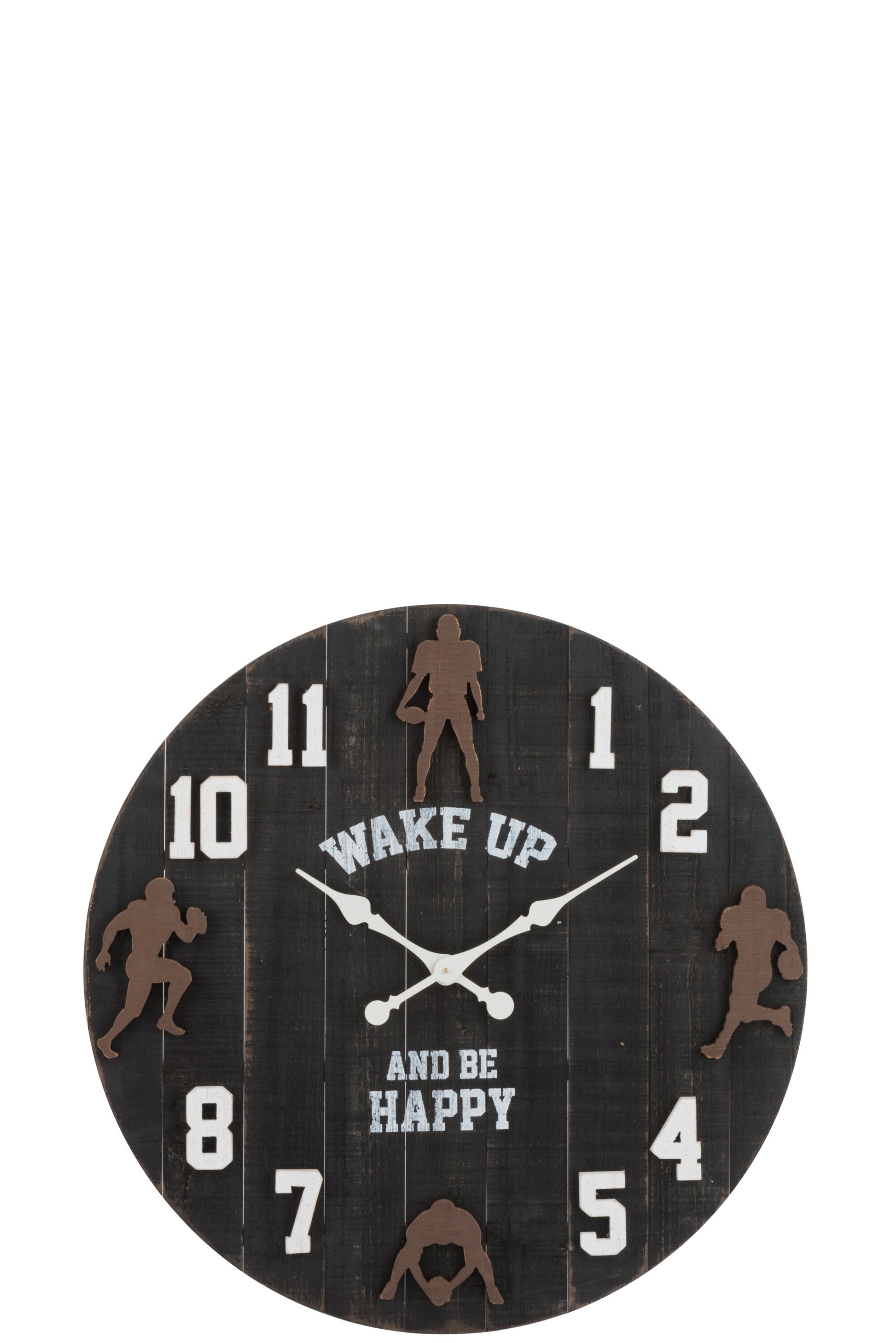 CLOCK ROUND AMERICAN FOOTBALL WOOD BLACK/BROWN/WHITE