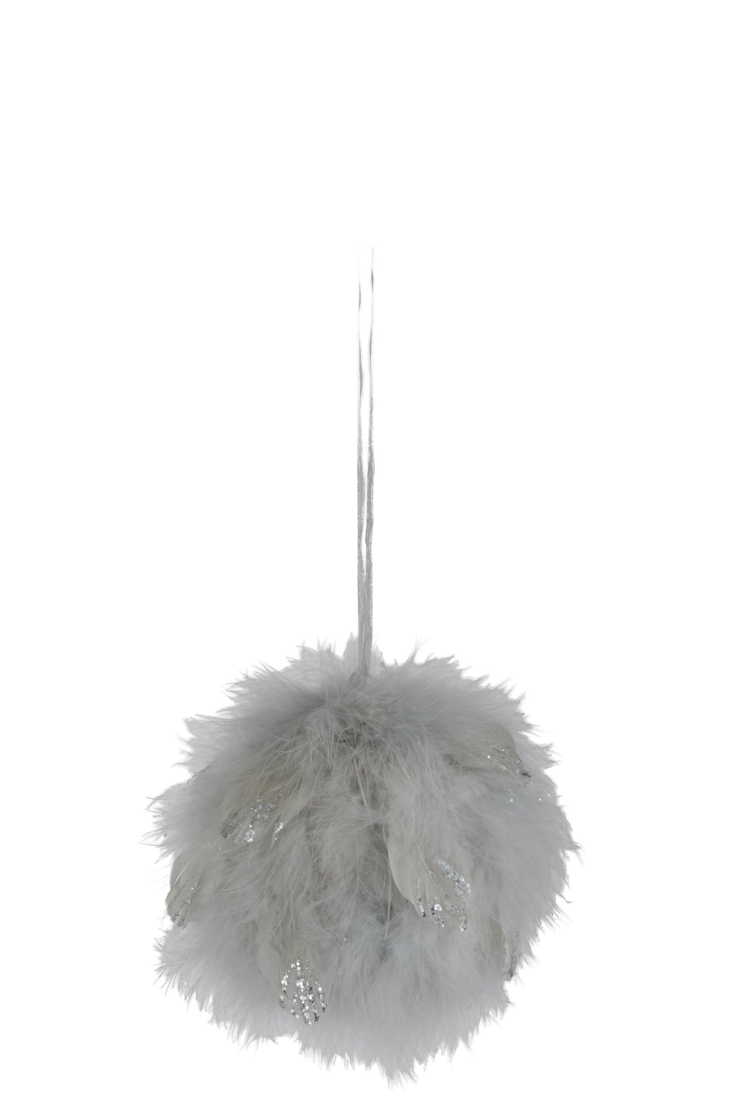 BALL HANGING FEATHERS/STRASS LIGHT GREY LARGE