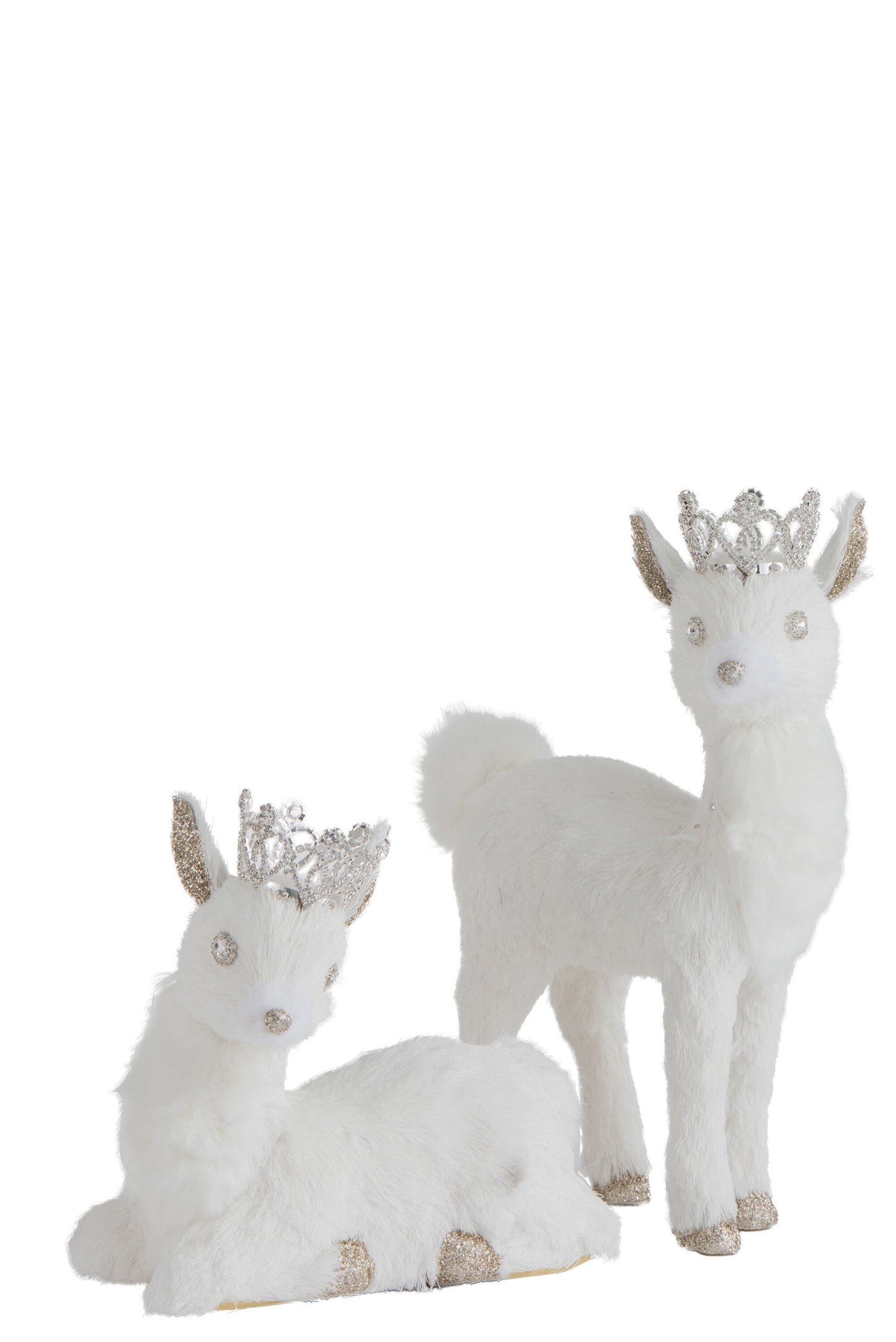 DEER LAYING/STANDING GLITTER WHITE/GOLD ASSORTMENT OF 2